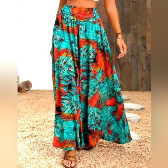 Tropical Wide leg Bohemian pants sz X-large - Picture 2 of 6